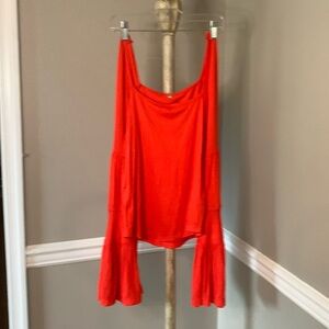 Free People Fiery Red Blouse with Flared Sleeves